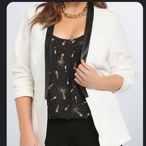 Torrid Ivory Tuxedo Blazer with Faux Leather Trim and Satin Lining 0x.